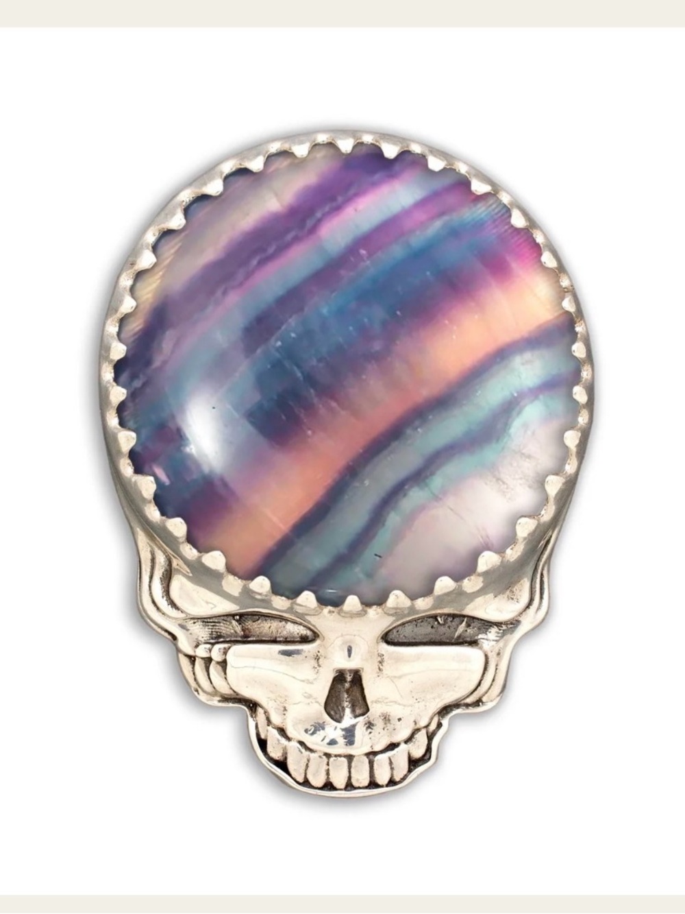 Grateful Dead Steal Your Face Sterling Silver and Fluorite Bolo Pendant